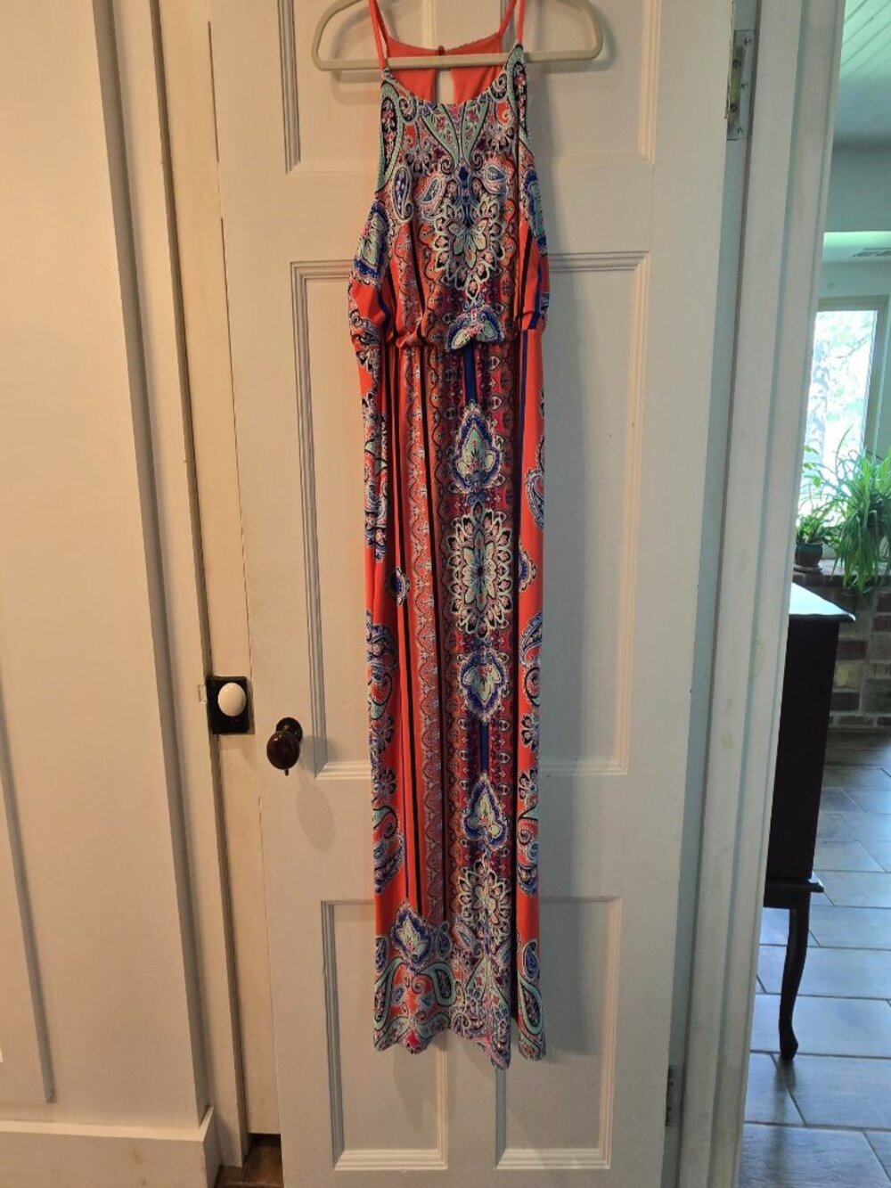 BAILEY BLUE ORANGE & BLUE TROPICAL BOHEMIAN STYLE MAXI DRESS SIZE XL